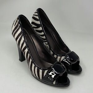 Isola Shoes Heels Pumps Zebra Print Patent Leather Buckle Size 8